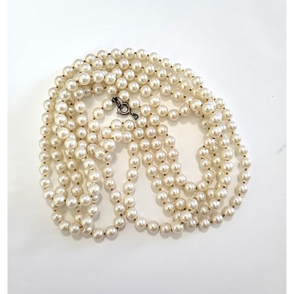 VTG Single Strand 54" Faux Pearl Knotted Opera Length Necklace Spring Ring Clasp - Picture 5 of 7